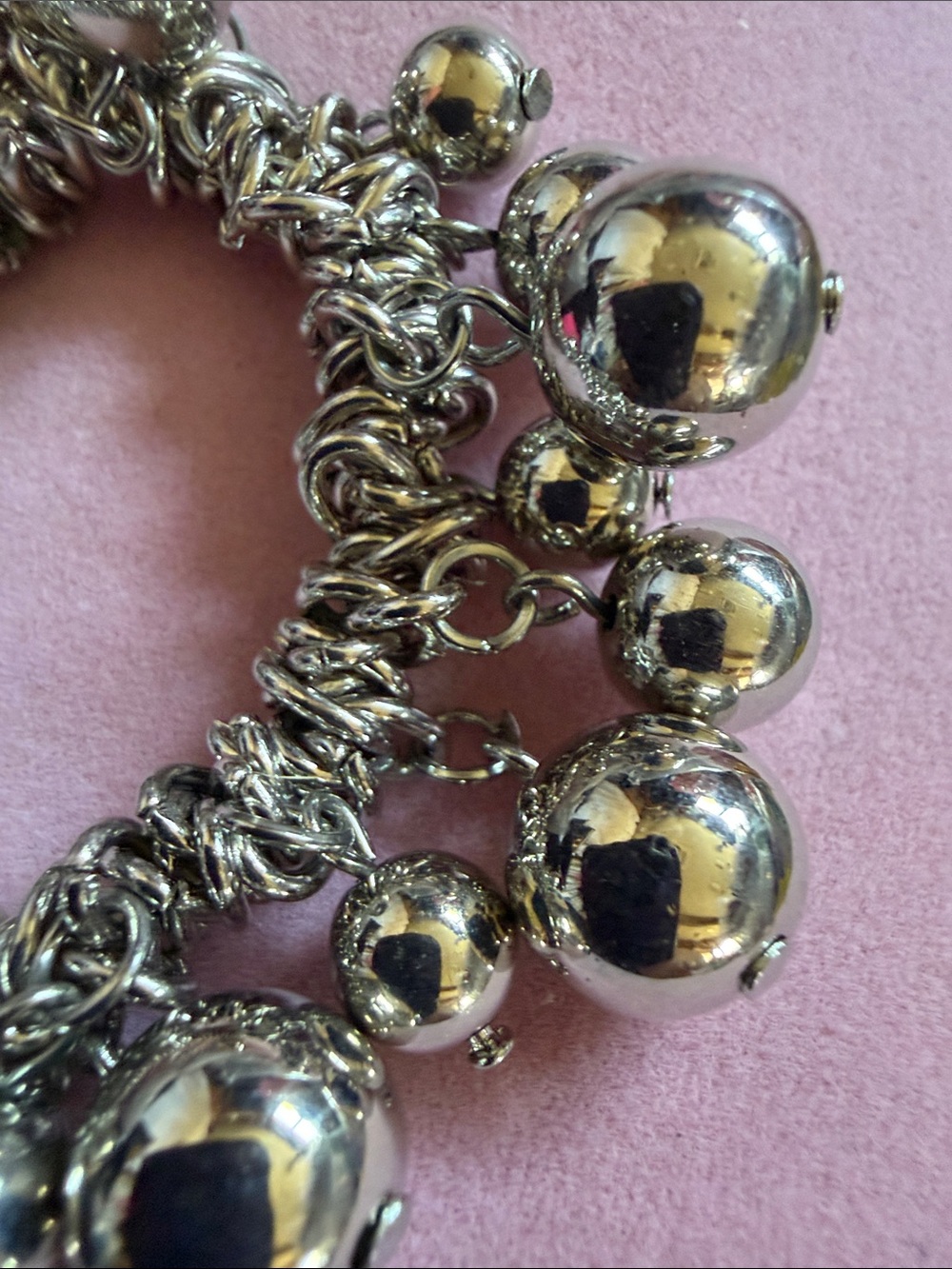 Silver Tone Charm Ball Bracelet, 7”Stretch, (J0127) - Picture 3 of 6